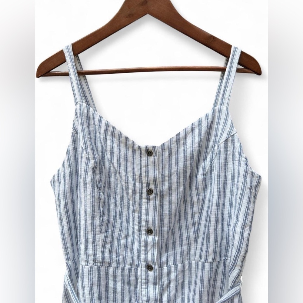 Old Navy Blue Striped Cotton Mini Dress Button Front Tie Petite L - Picture 7 of 13